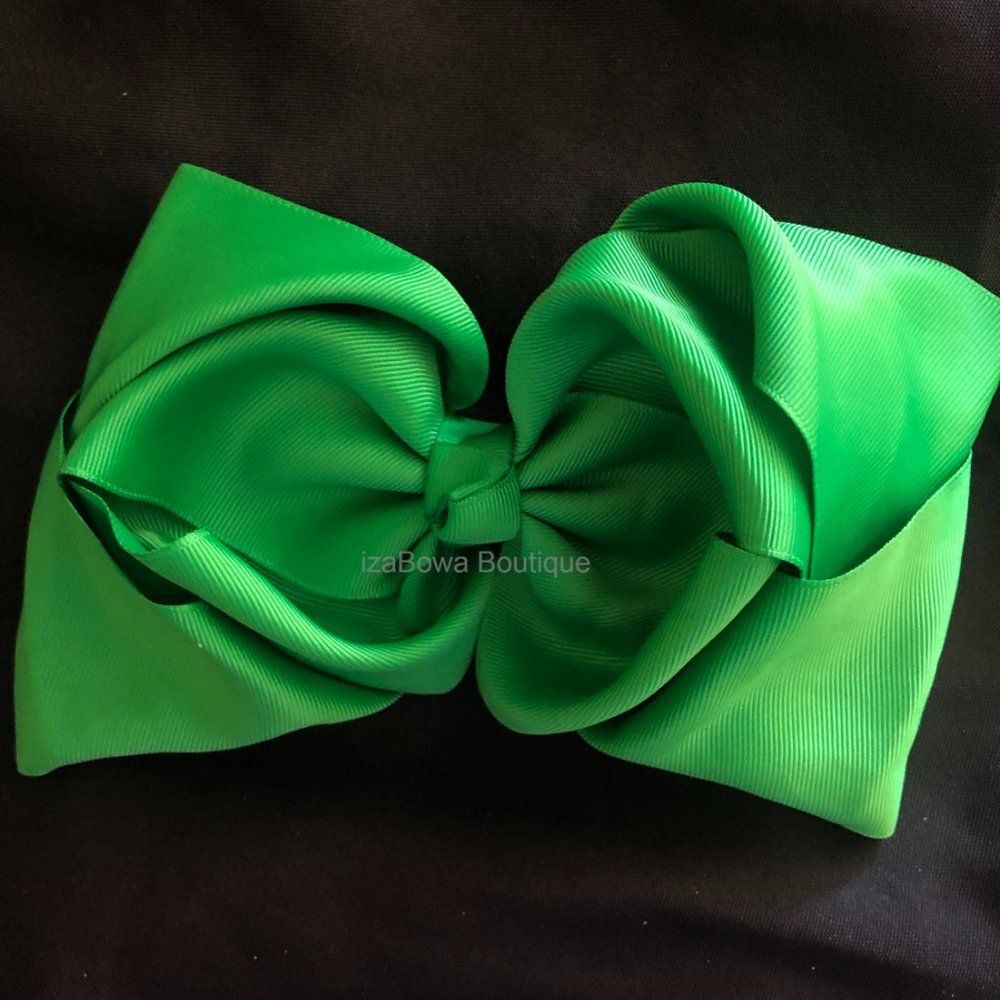 Green 8" Double Ribbon Boutique Bows  (2)  5B1856  Handmade NWT Boutique